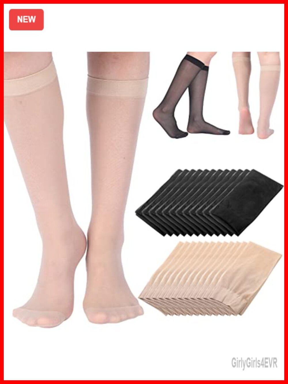 24 Pairs Sheer Knee High Stockings Reinforced Toe Pantyhose Soft Tights